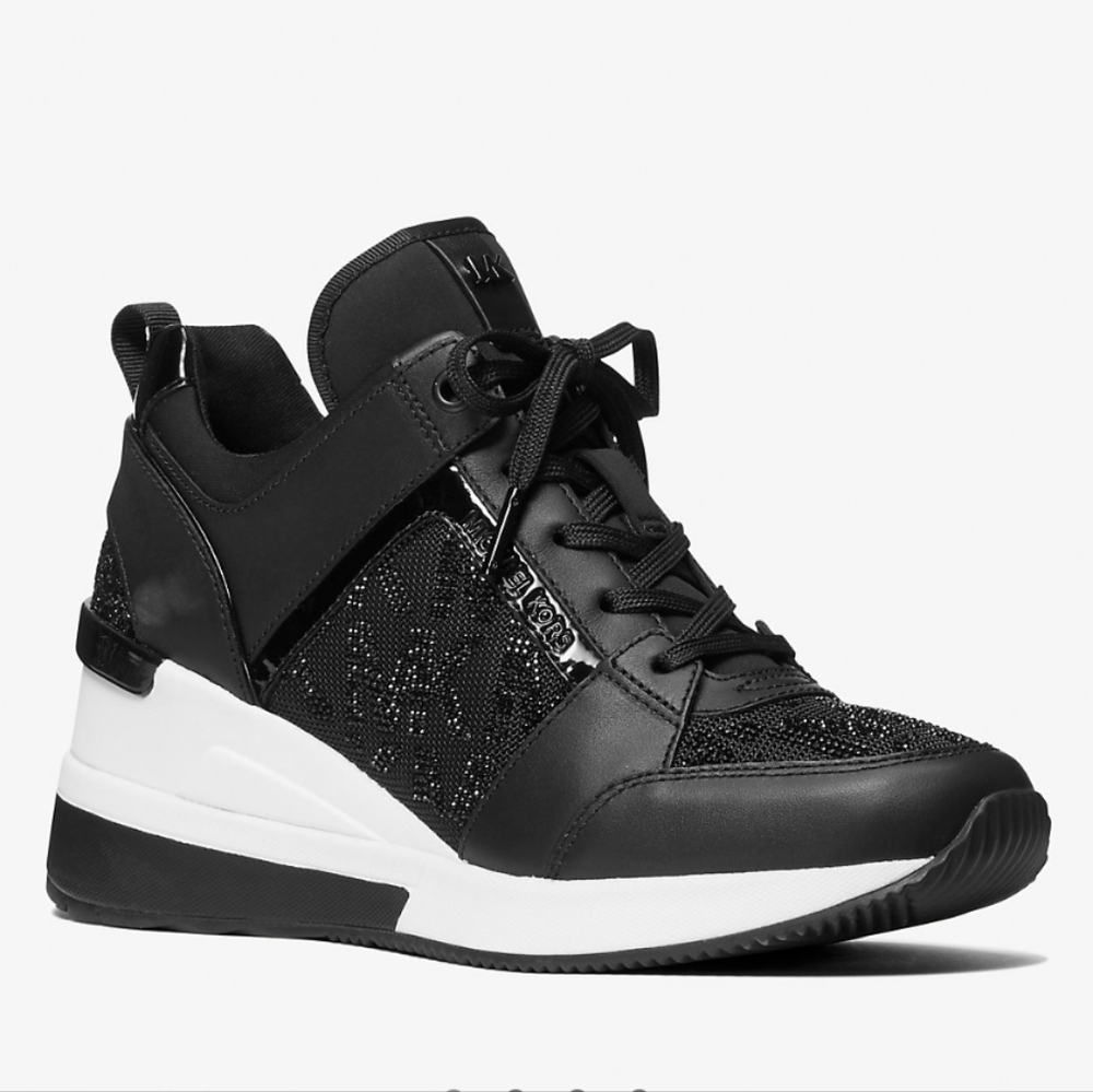 Michael kors! Georgie Leather and Embellished Nylon Trainer